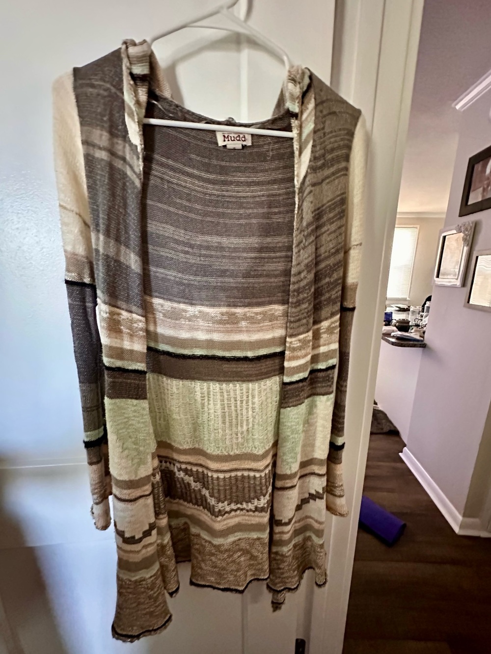 Mudd Gray Striped Knit Hooded Cardigan